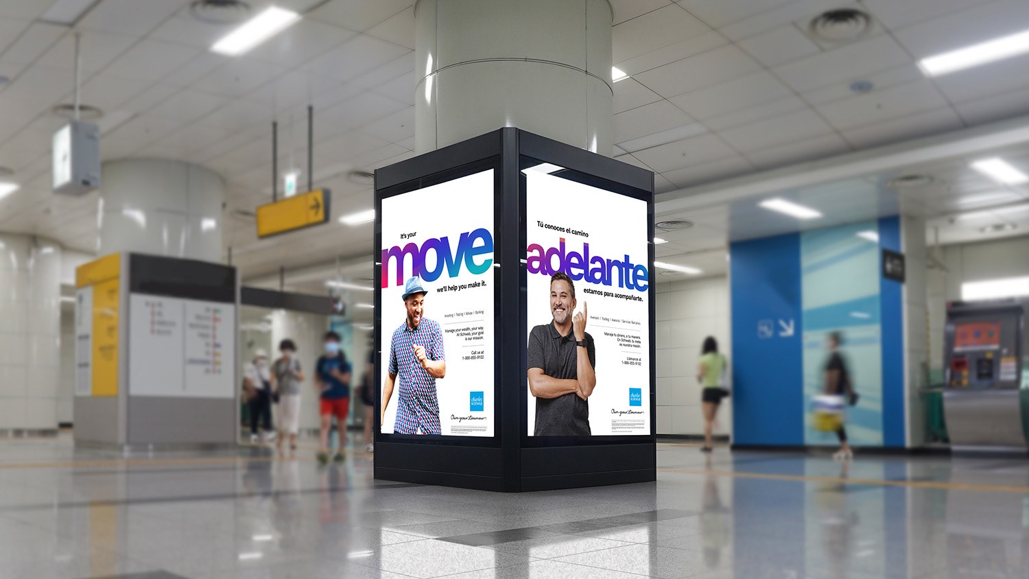 Charles Schwab Move and Adelante campaigns in an airport