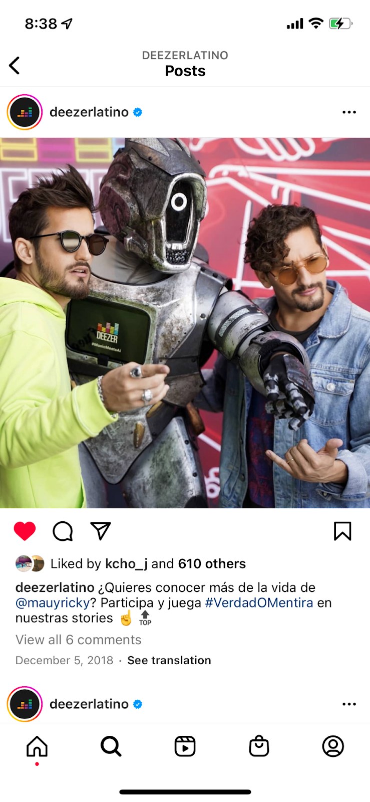 Deezer Latino Instagram post featuring Mau y Ricky